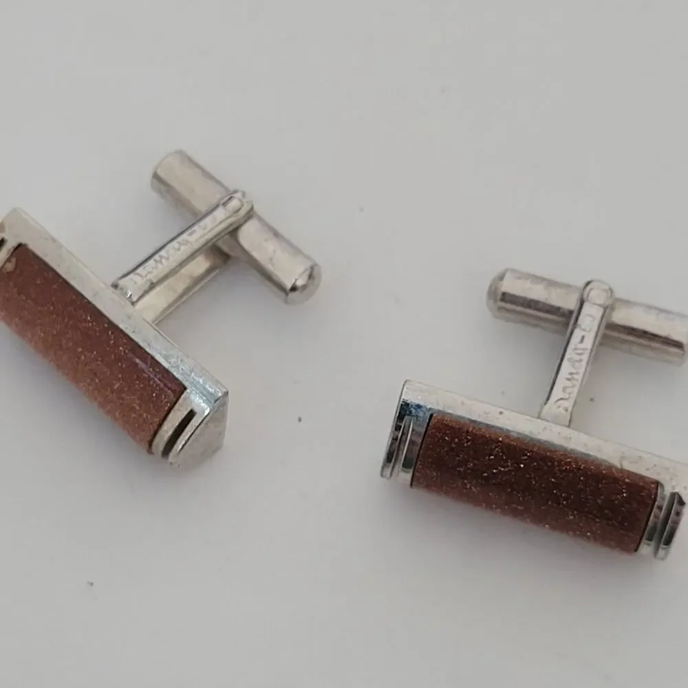 Dandy Lo Vintage Goldstone Cufflinks Silver Tone Rectangle‎ Retro 50-60s Sparkle